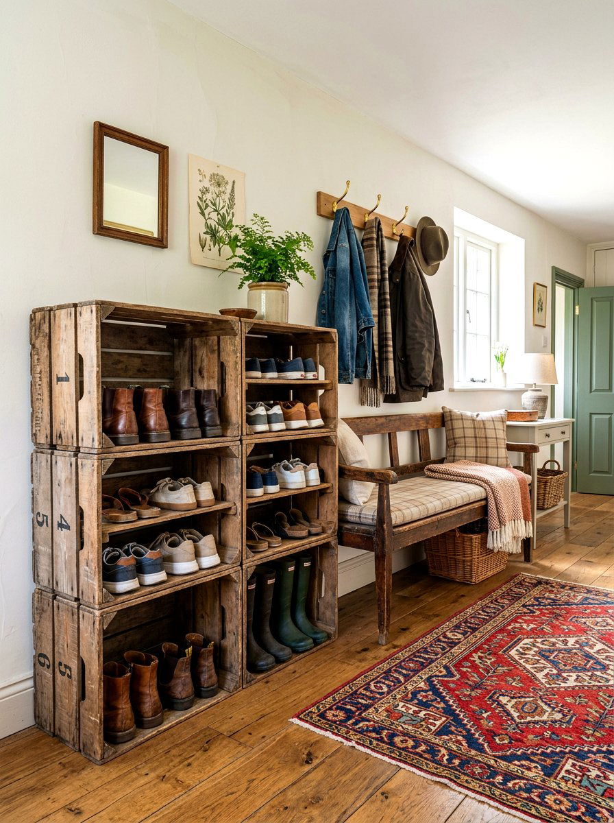 Wooden Crate Shoe Storage - 30 shoe storage ideas