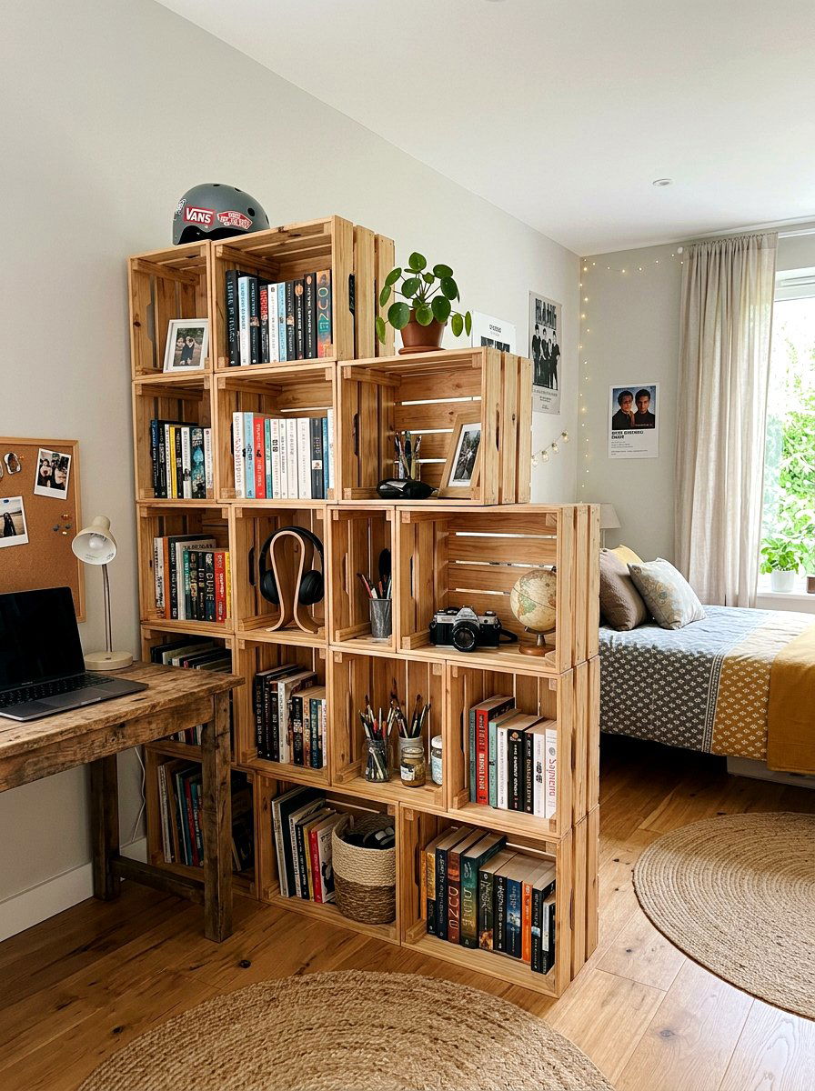 Wooden Crate Storage Room - 30 boho teen room ideas