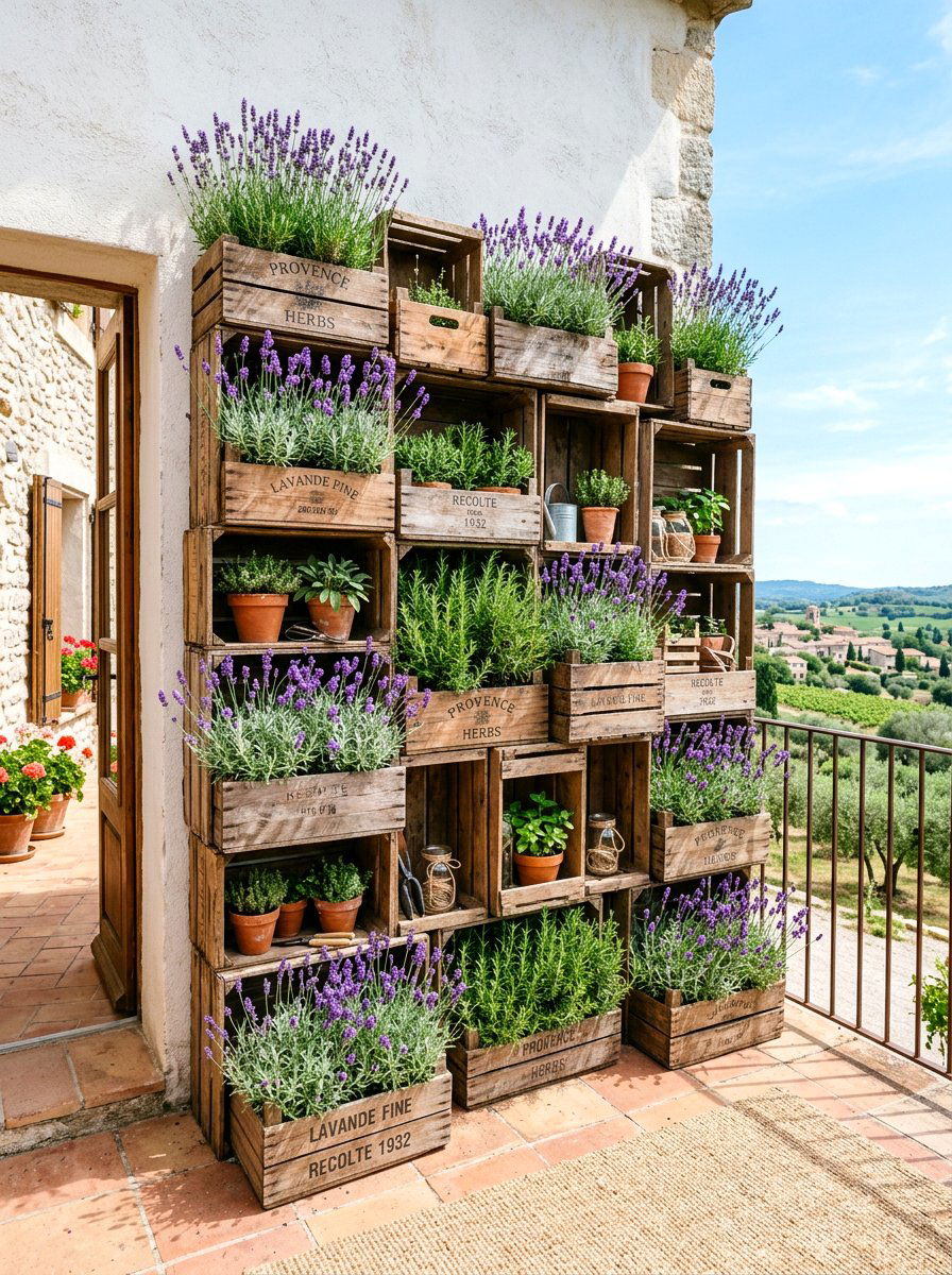 Wooden Crate Wall - 30 budget vertical garden ideas
