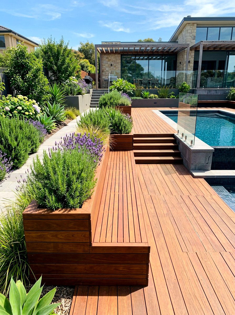 Wooden Deck Bench - 30 poolside furniture ideas