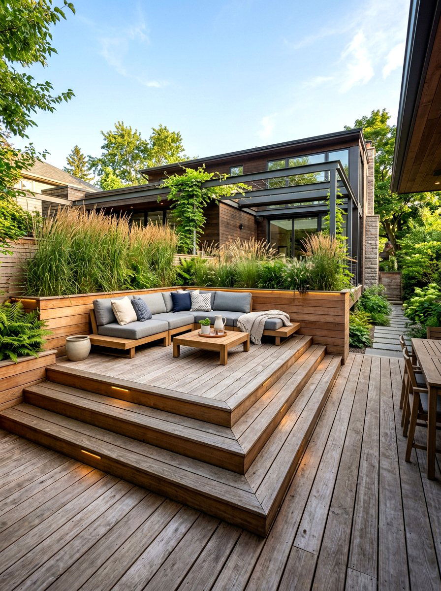 Wooden Deck Courtyard - 30 courtyard conversation area ideas