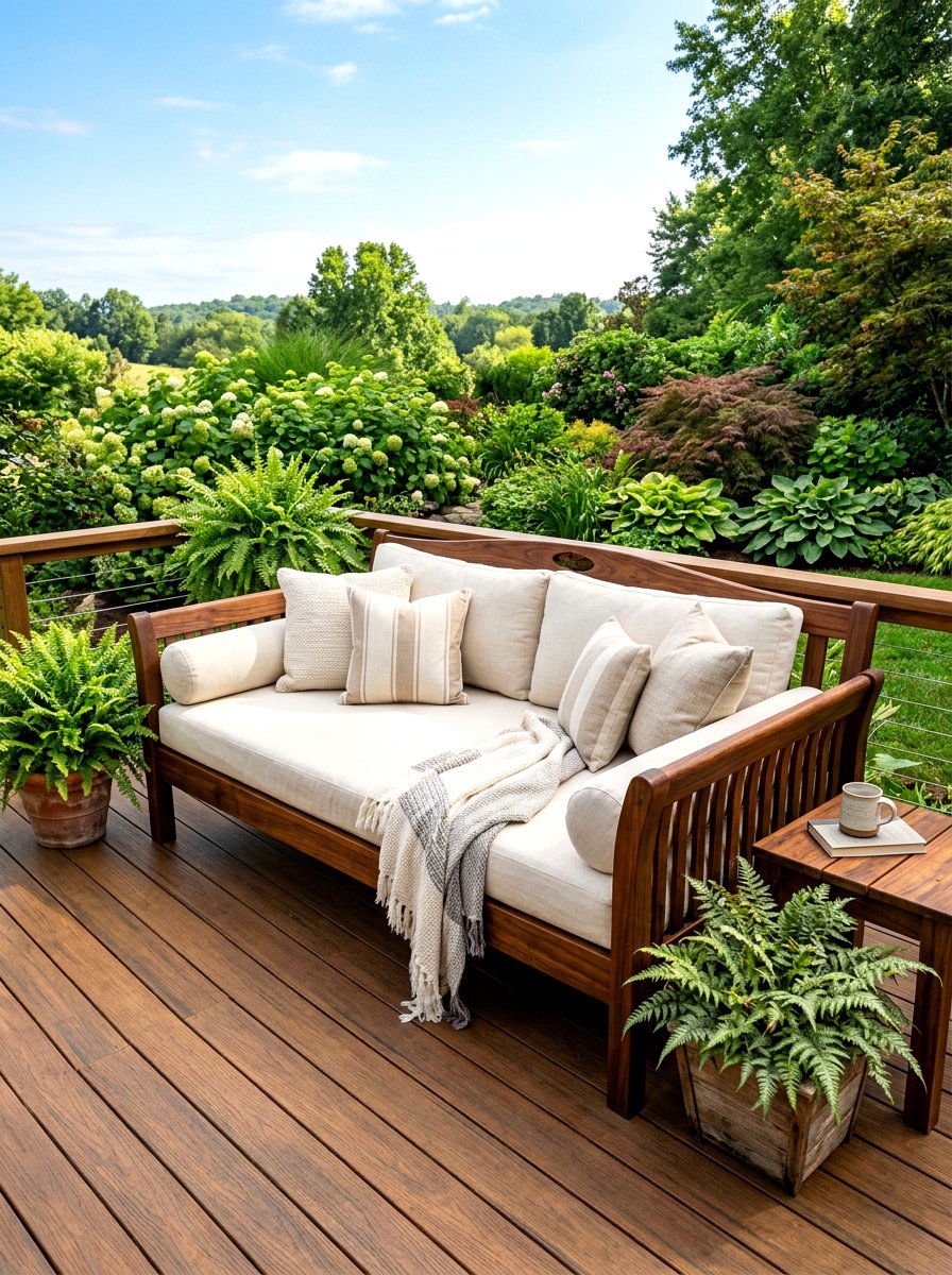 Wooden Deck Daybed - 30 built in sunbed patio ideas
