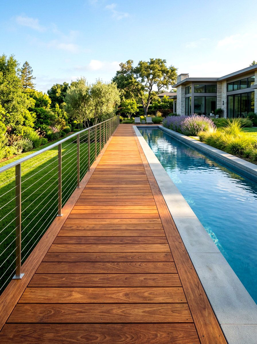 Wooden Deck Walkway - 30 lap pool backyard decor ideas
