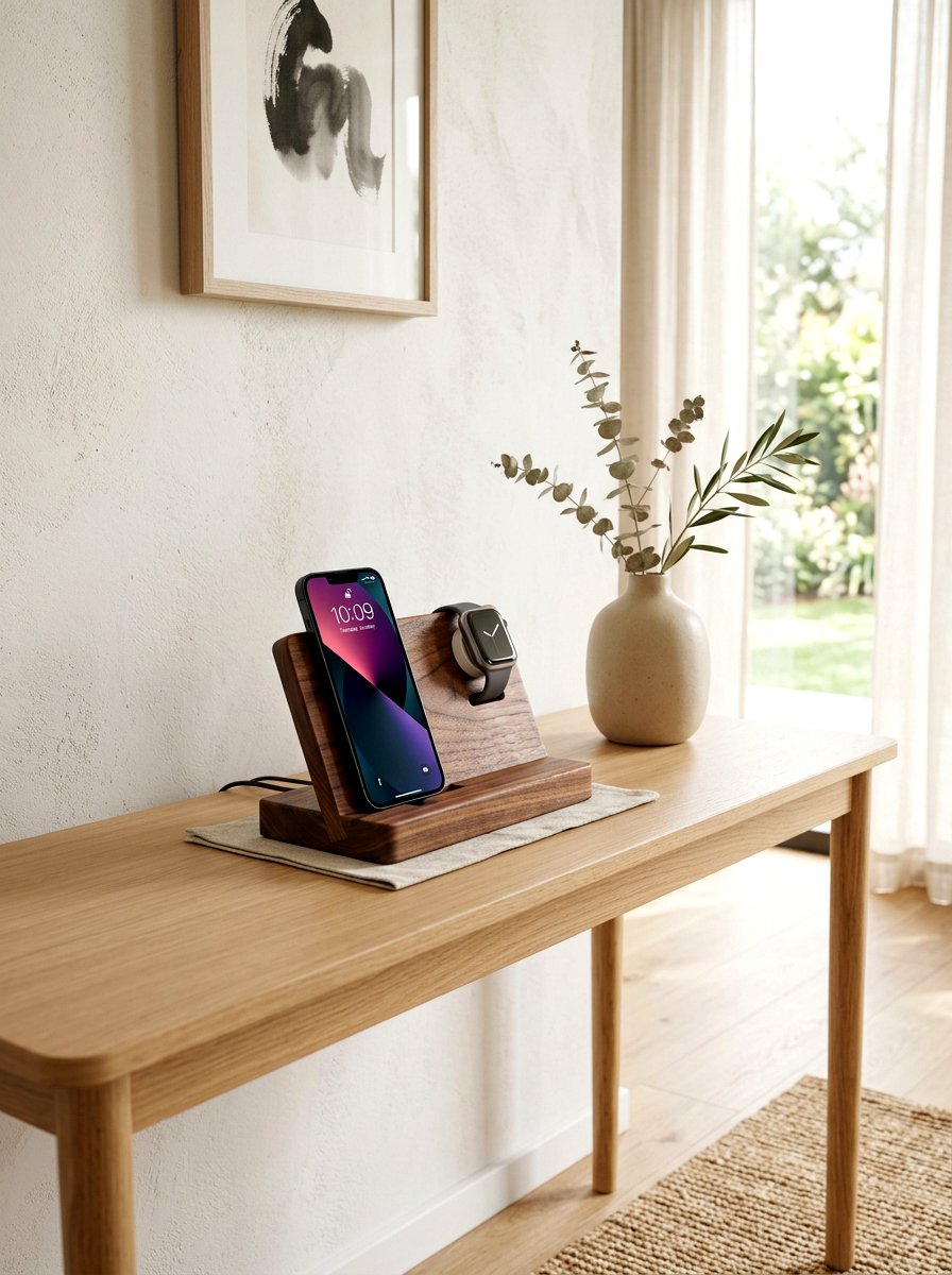 Wooden Device Stand - 30 charging station entryway ideas