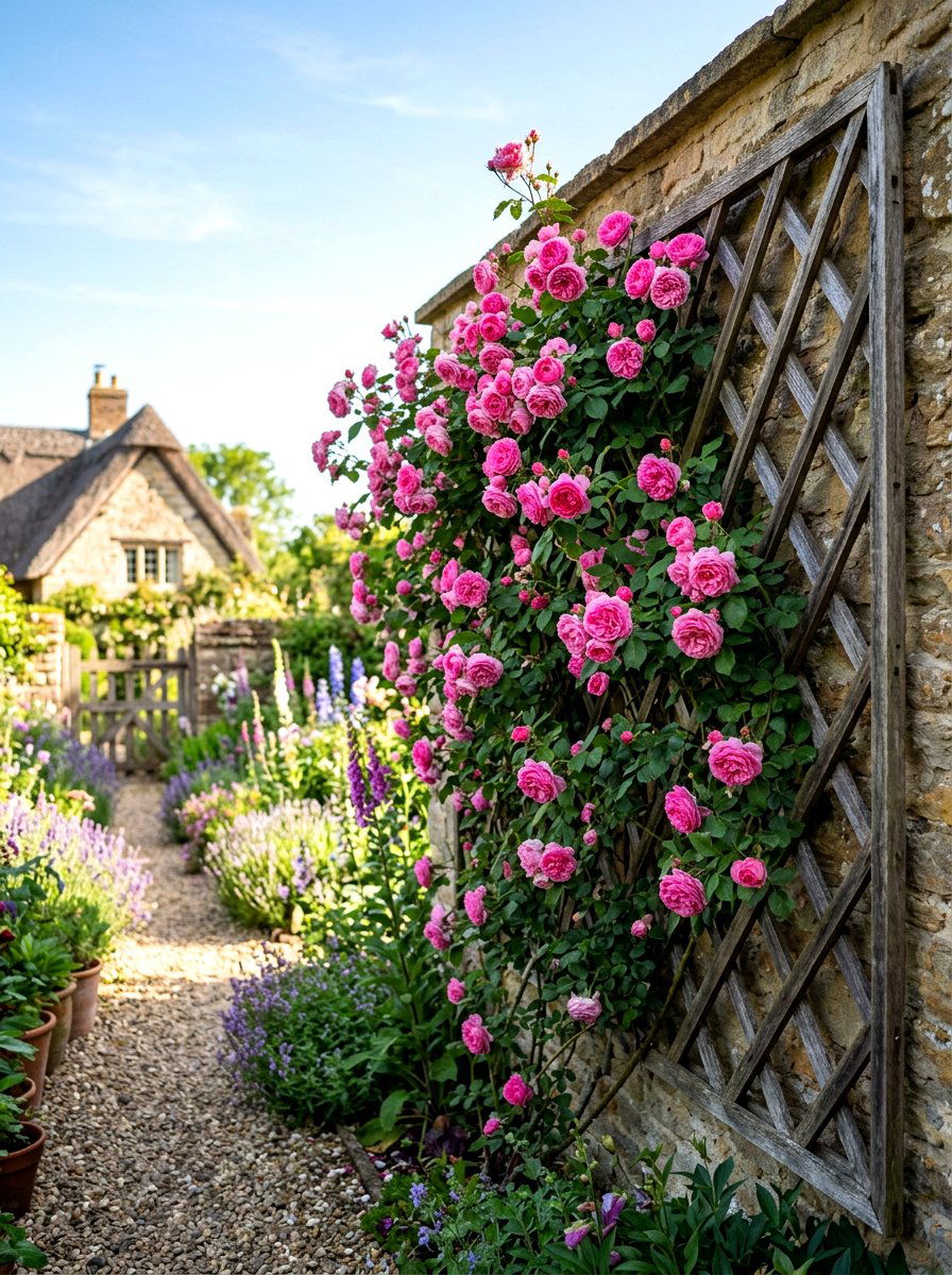 Wooden Diamond Lattice - 30 rose trellis wall ideas