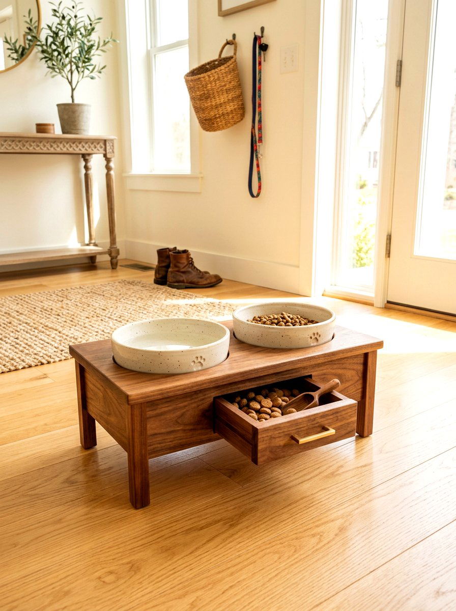 Wooden Dog Bowl Stand - 30 entryway pet station ideas