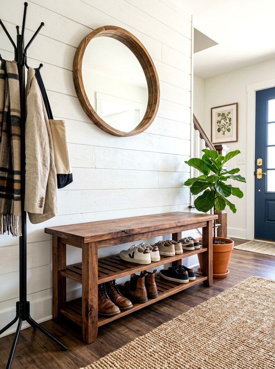 Wooden Entryway Bench - 30 family entryway ideas