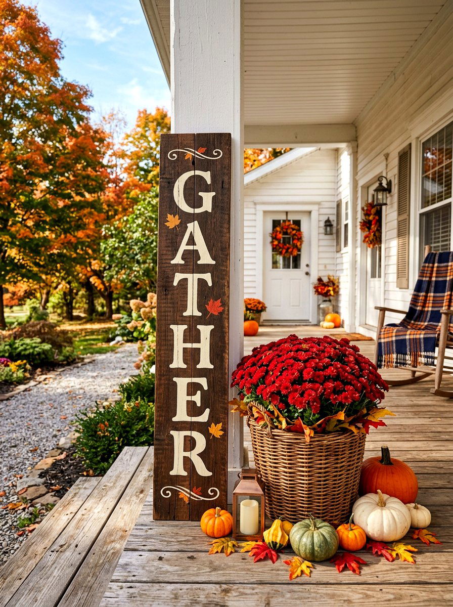 Wooden Fall Porch Sign - 30 fall front porch ideas