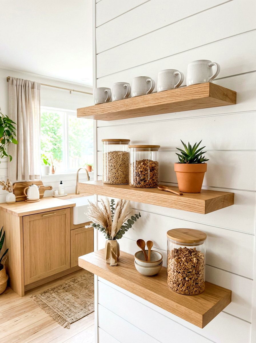 Wooden Floating Shelves - 30 breakfast pantry ideas