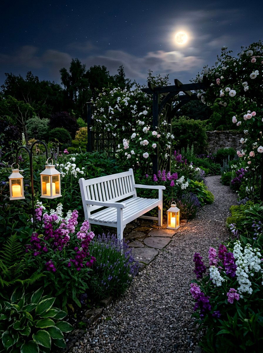 Wooden Garden Bench Moonlight Garden - 30 moonlight garden ideas
