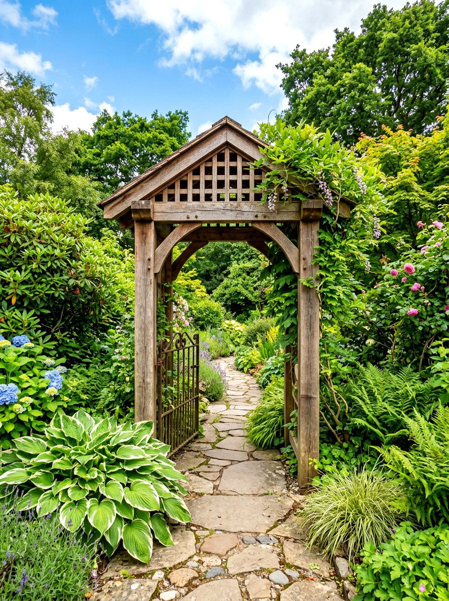 Wooden Garden Entrance - 30 backyard arbor ideas