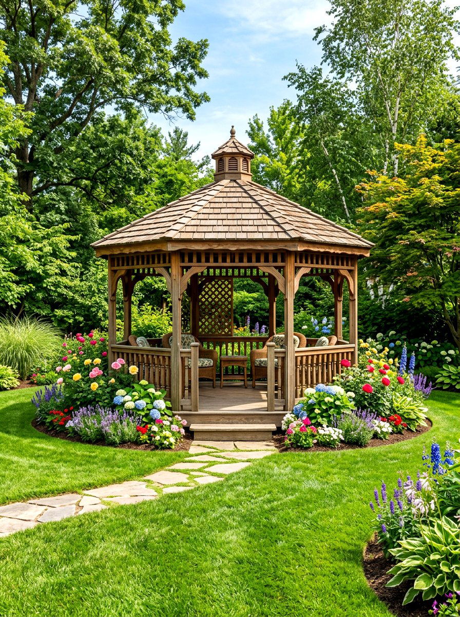Wooden Gazebo - 30 backyard landscaping ideas