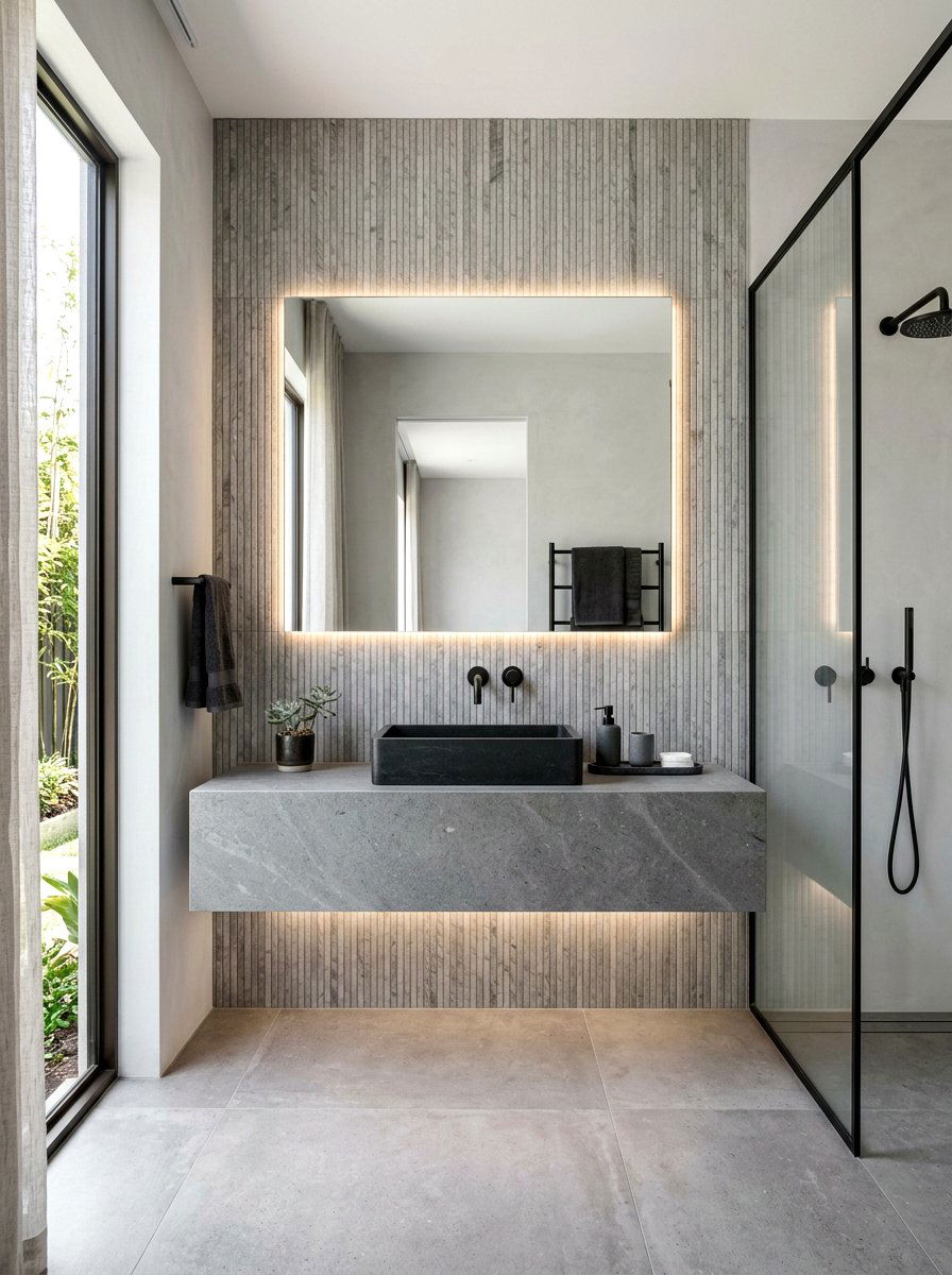 Wooden Grey Linear Matchstick Wall - 30 marble mosaic bathroom ideas