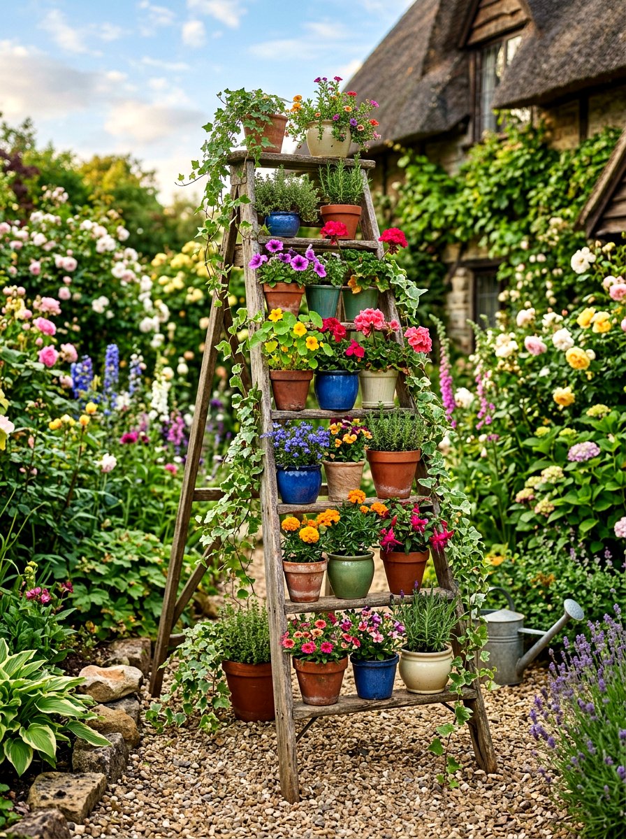 Wooden Ladder Front Porch Flower Pots - 30 front porch flower pot ideas