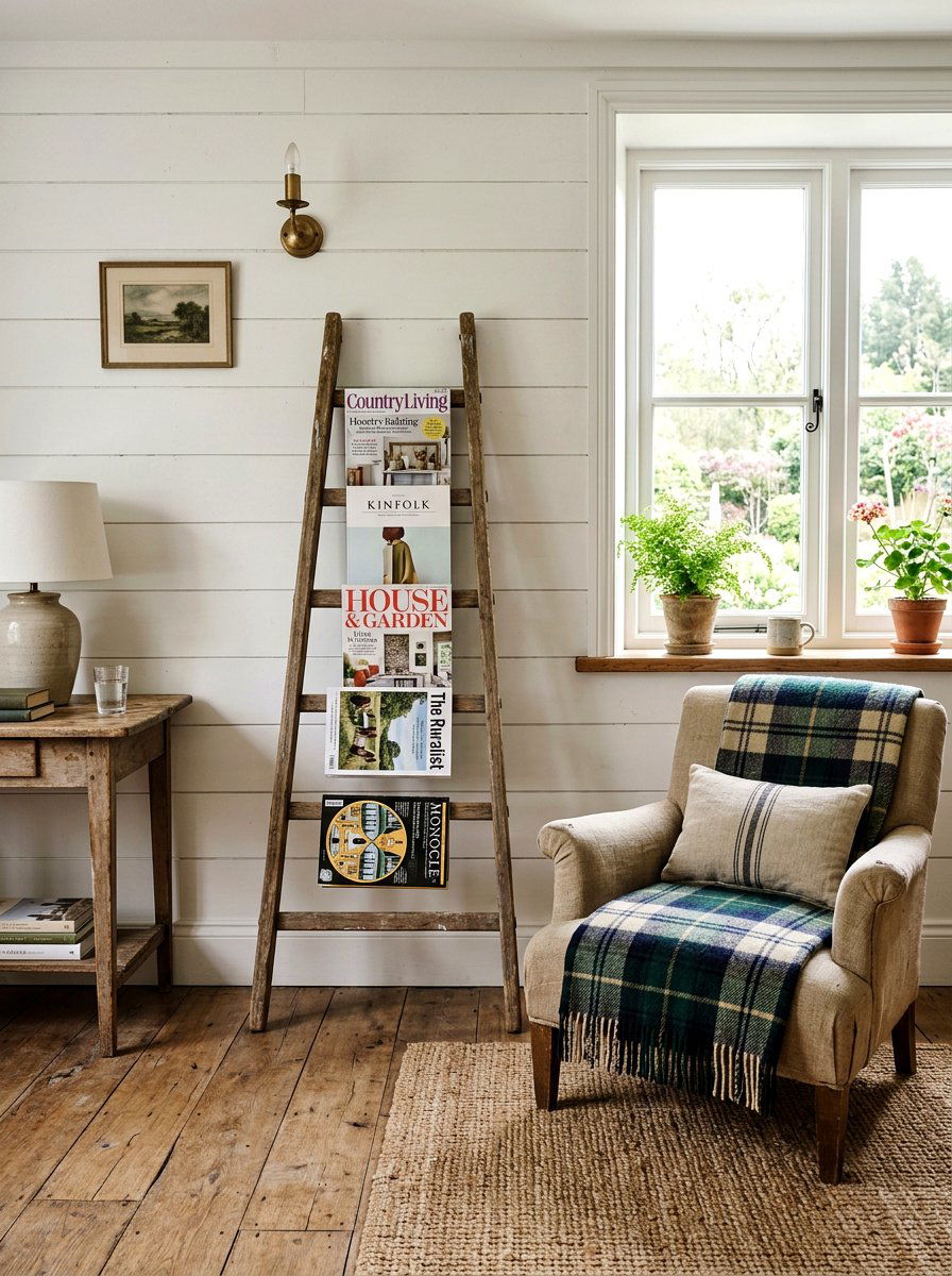 Wooden Ladder Magazine Holder - 30 magazine rack decor ideas
