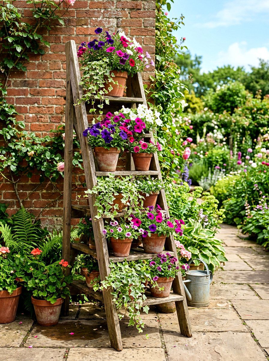 Wooden Ladder Planter - 30 repurposed ladder garden ideas