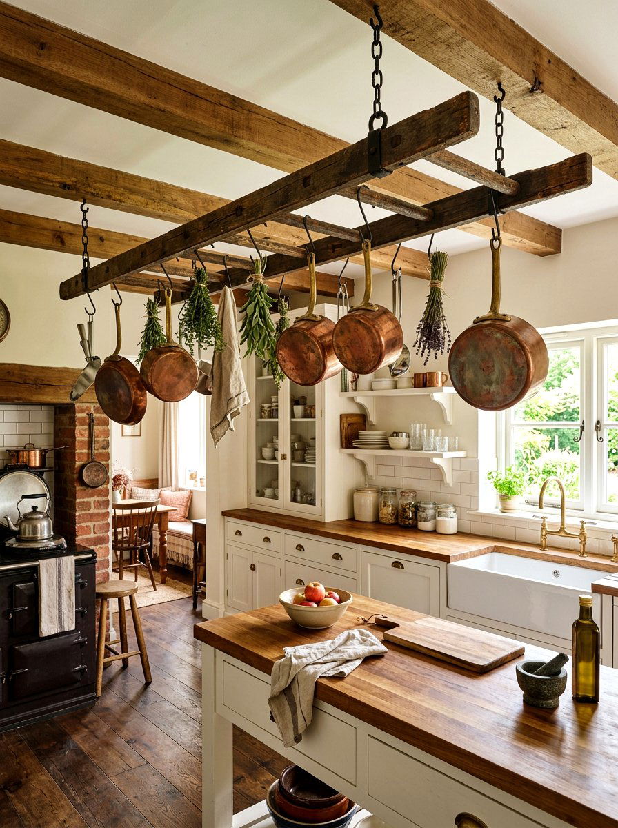 Wooden Ladder Pot Rack - 30 ceiling pot rack ideas