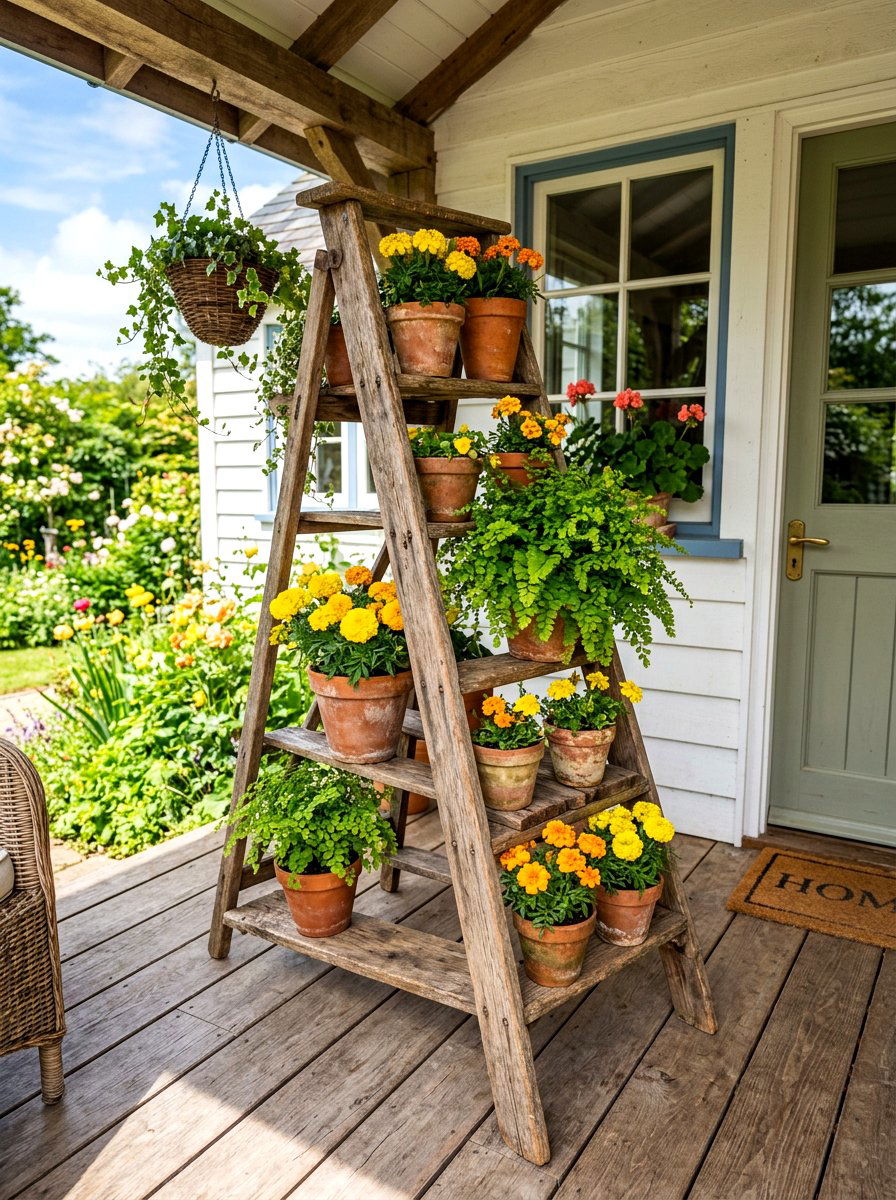 Wooden Ladder Stand - 30 budget vertical garden ideas