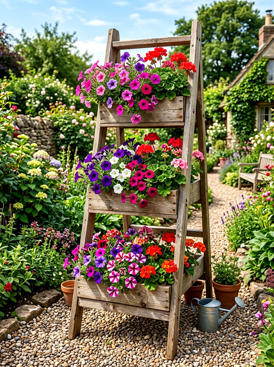 Wooden Ladder Vertical Planter Box - 30 vertical planter box ideas