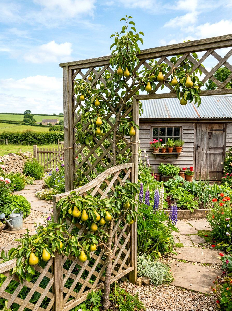 Wooden Lattice Fruit Tree - 30 espalier fruit tree wall ideas