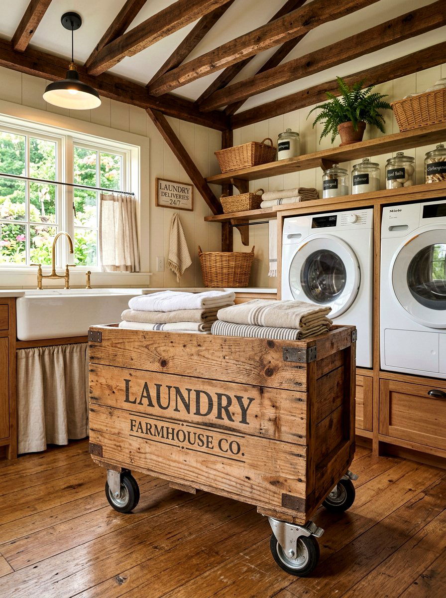 Wooden Laundry Basket Crate - 30 laundry basket storage ideas