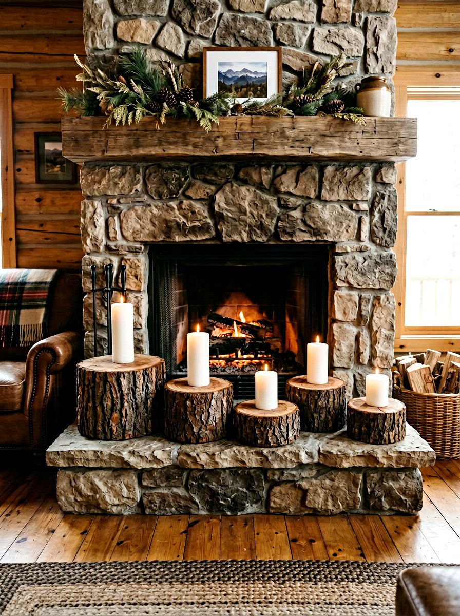 Wooden Log Candle Pedestals - 30 natural harvest decor ideas
