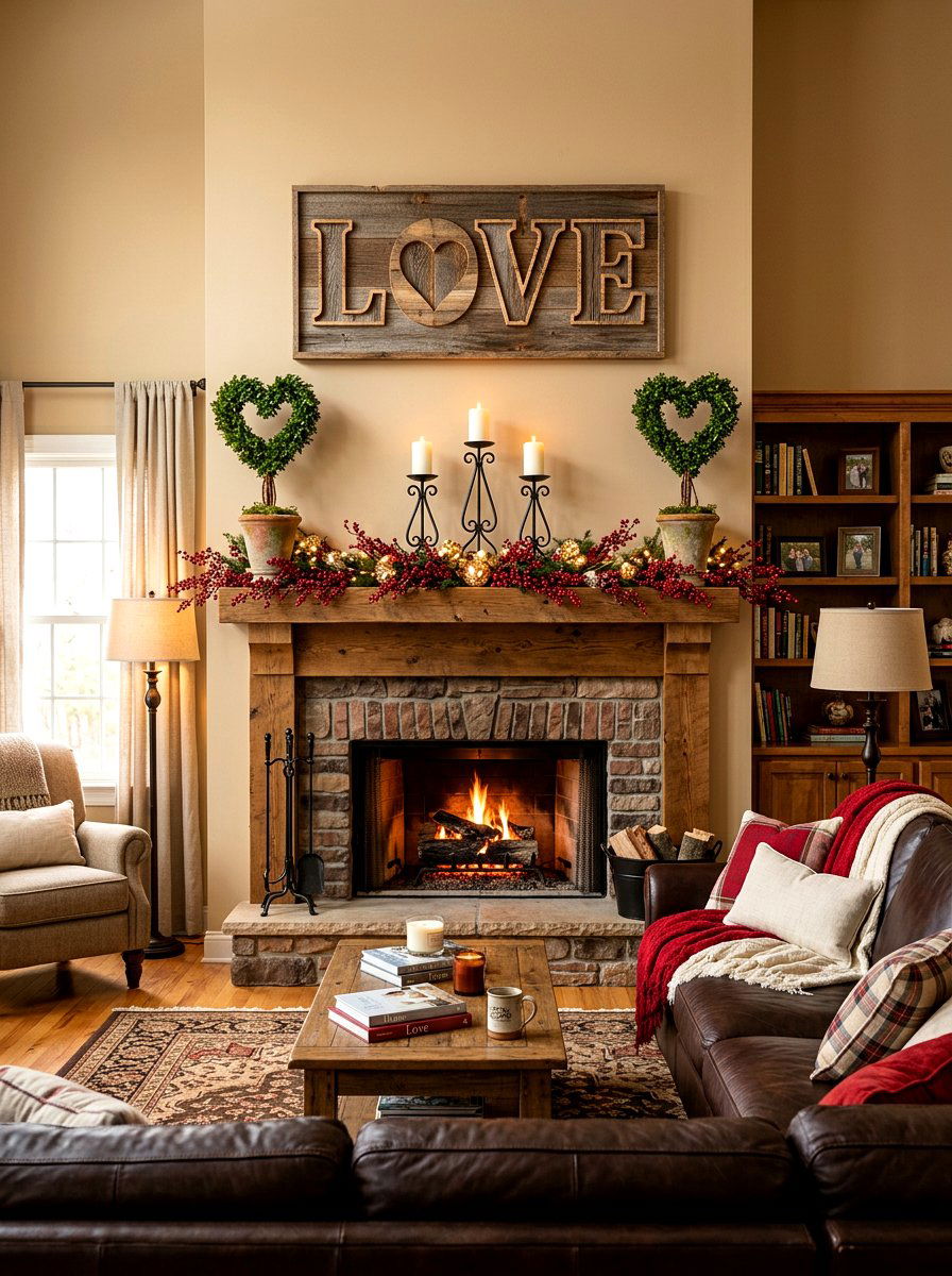 Wooden Love Sign Traditional Mantel - 30 Valentine mantel ideas