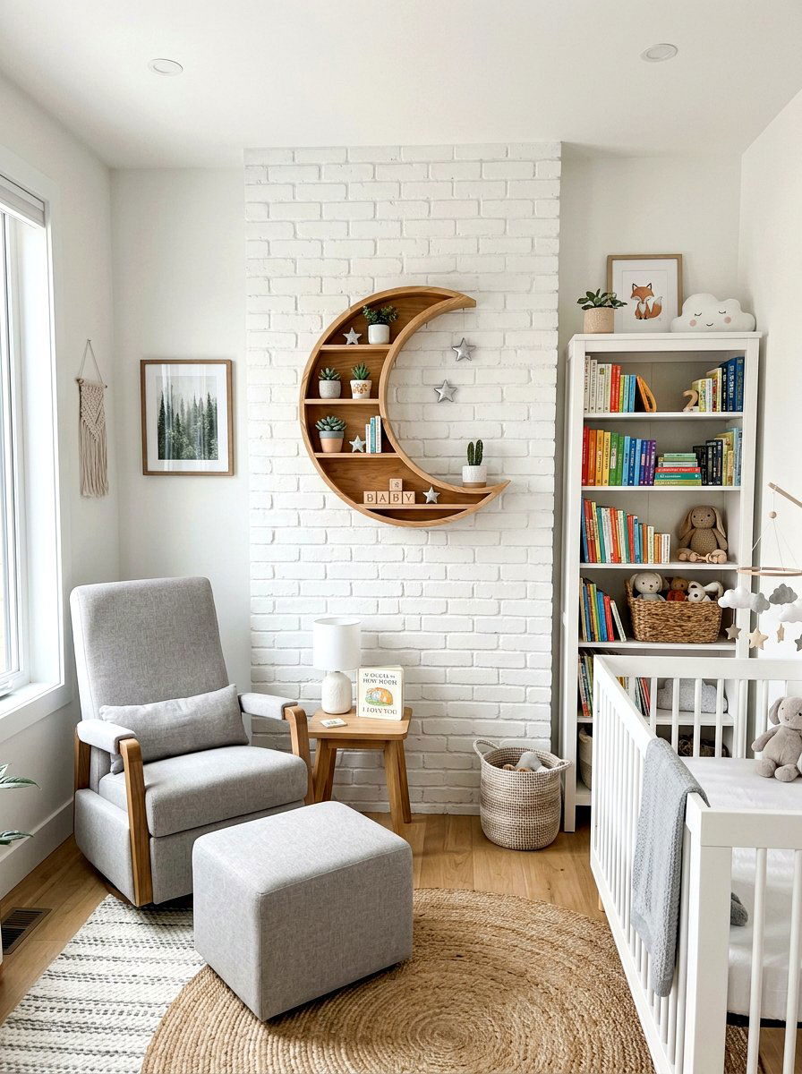 Wooden Moon Shelf - 30 celestial nursery ideas
