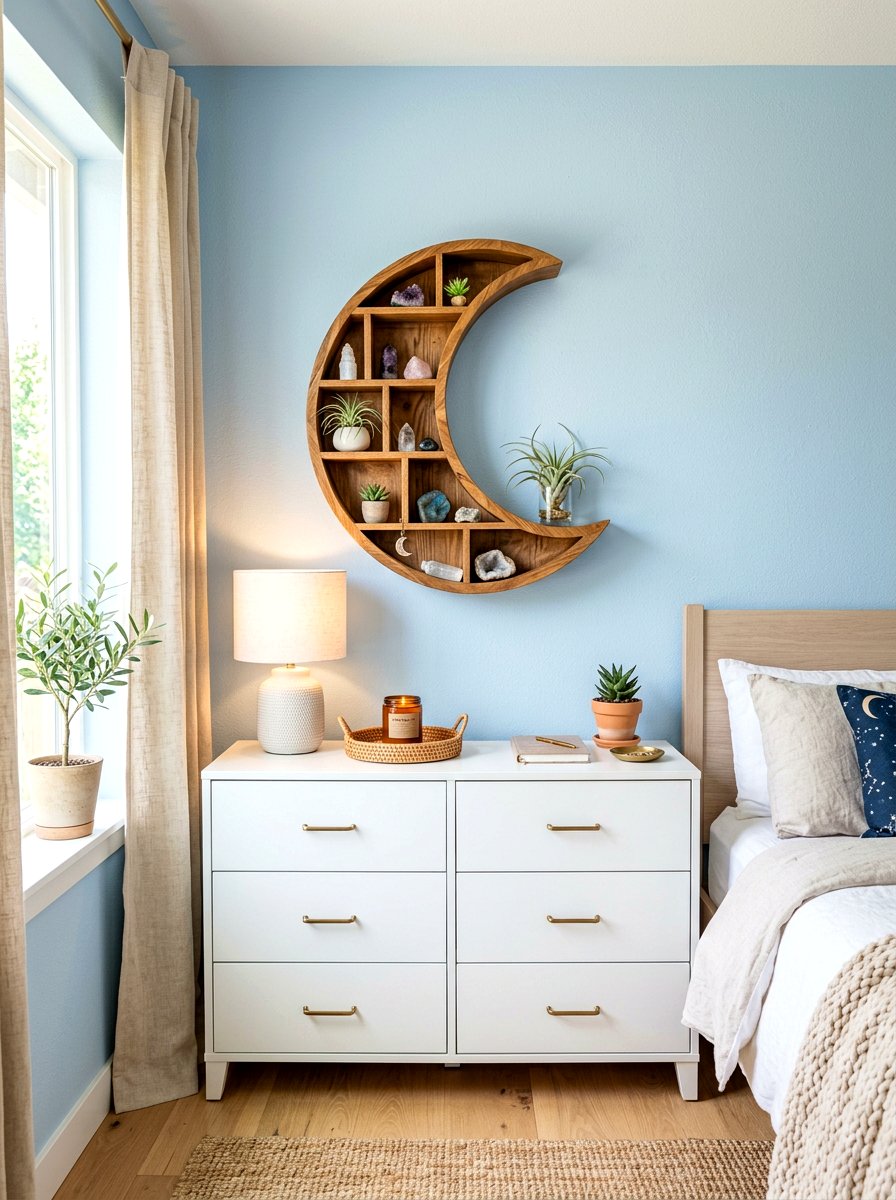 Wooden Moon Wall Shelf - 30 extra celestial bedroom ideas