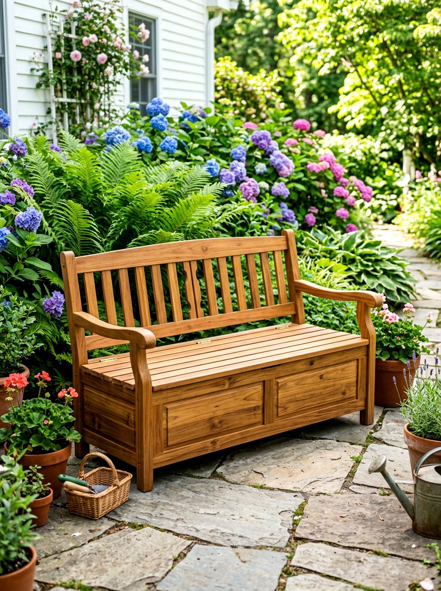Wooden Outdoor Storage Bench - 30 patio storage bench seating ideas