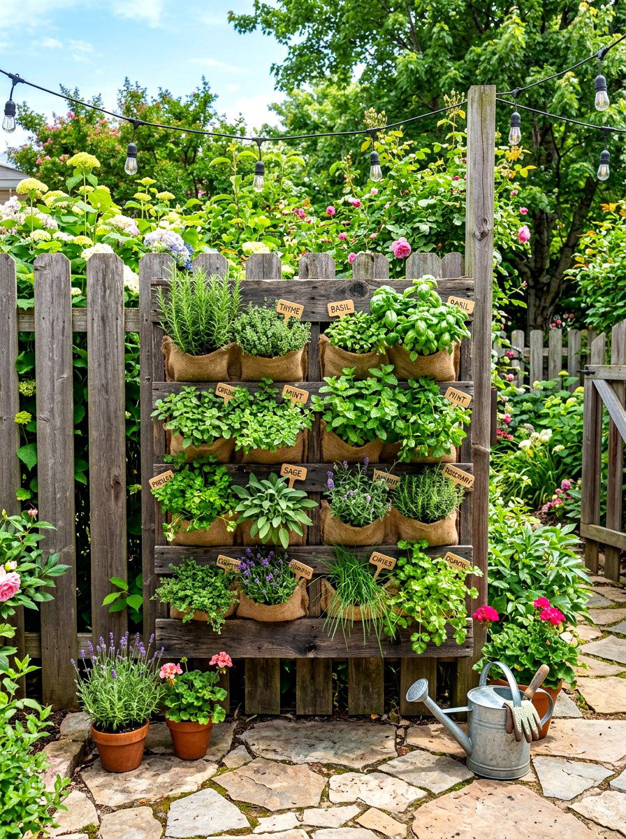Wooden Pallet Herb Wall - 30 container herb garden ideas