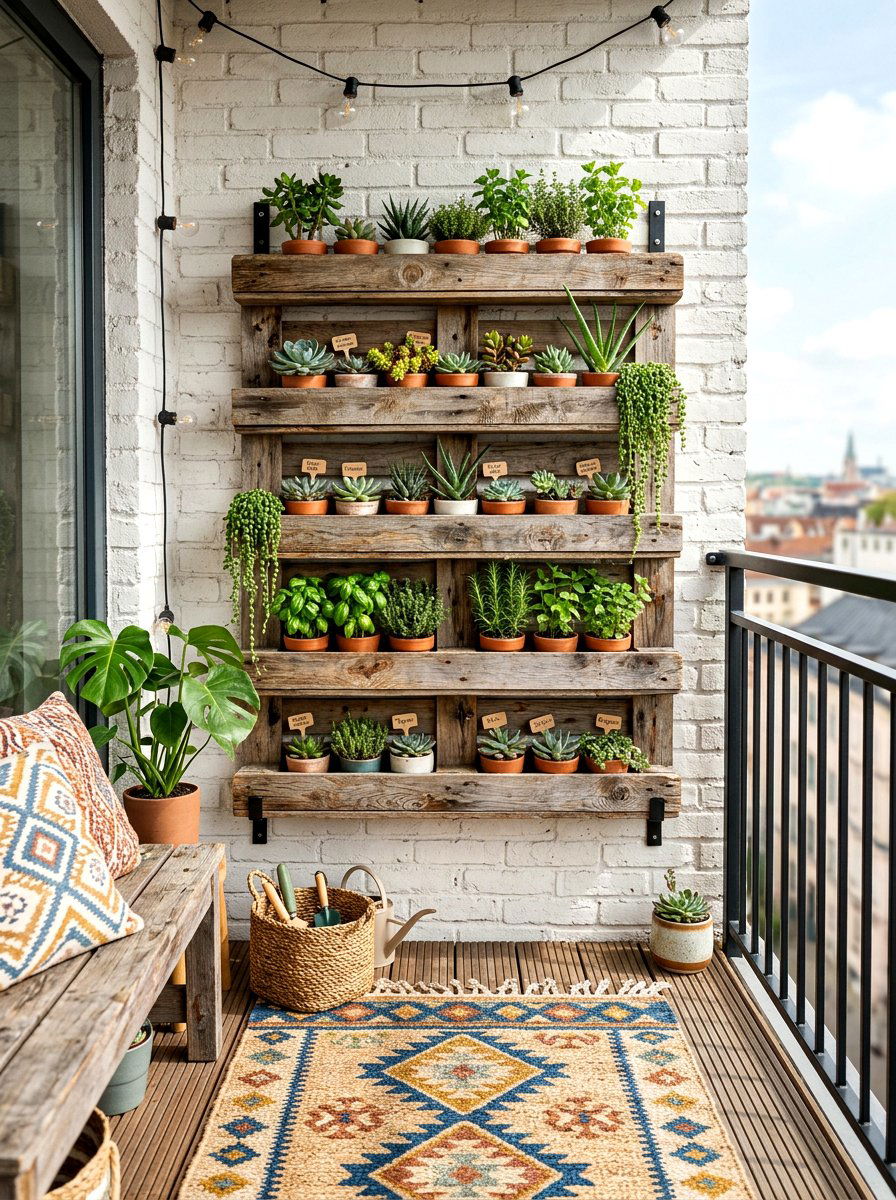 Wooden Pallet Planter - 30 condo balcony garden ideas