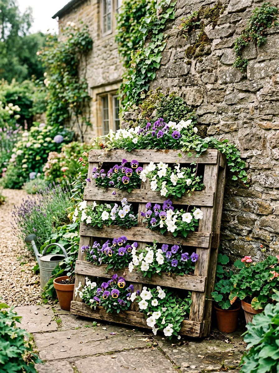 Wooden Pallet Planter - 30 vertical flower garden ideas