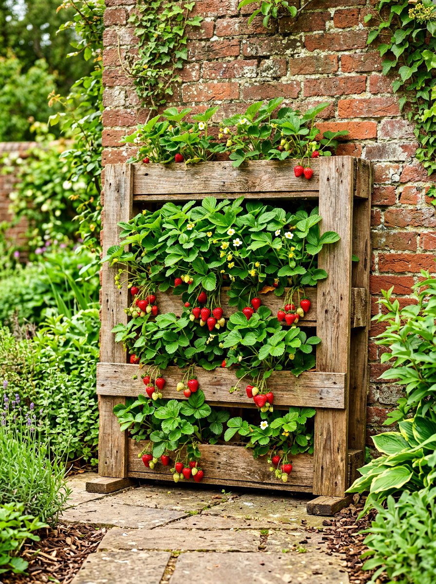 Wooden Pallet Planter - 30 vertical strawberry garden ideas