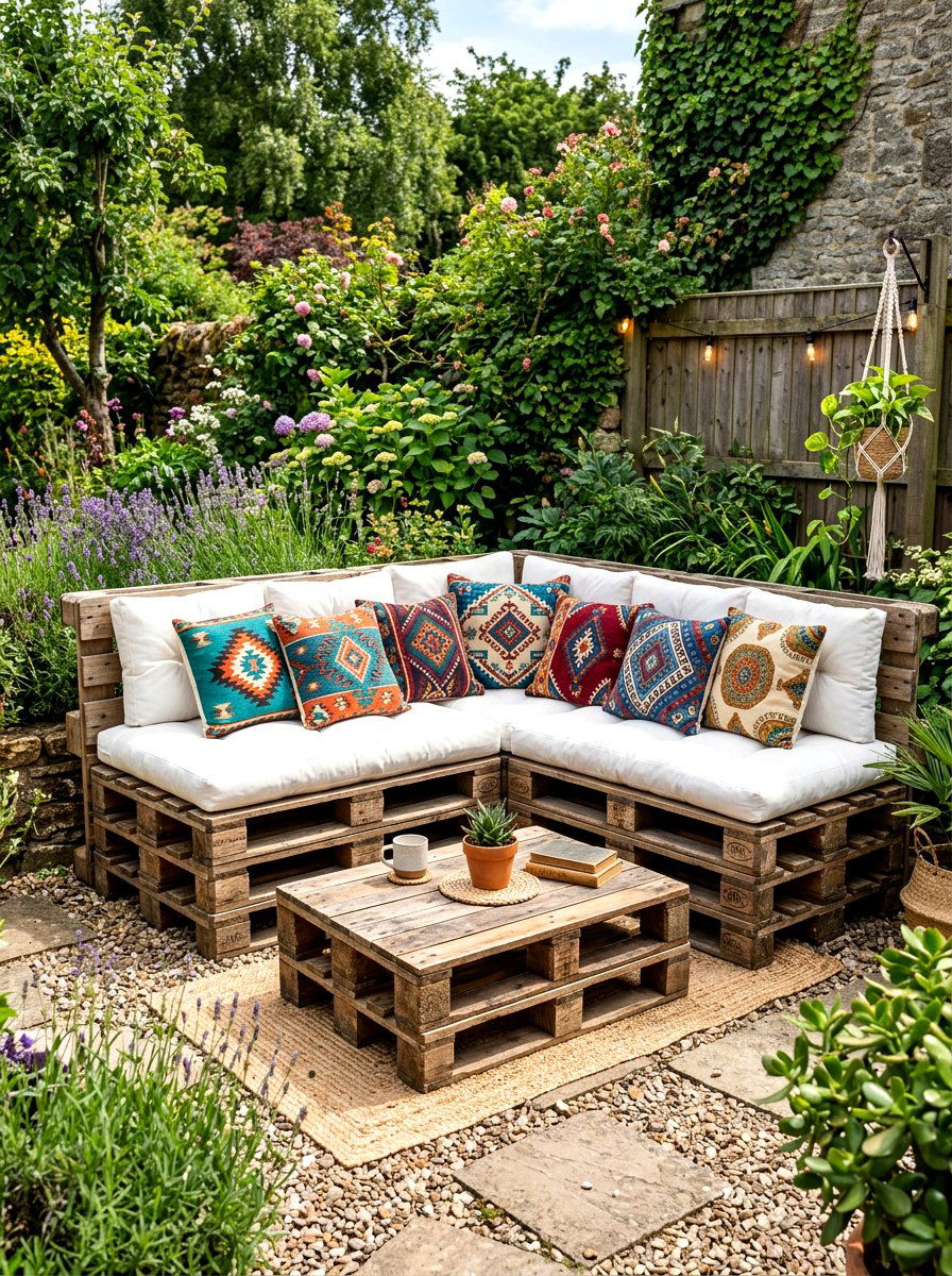 Wooden Pallet Seating Area - 30 backyard wedding decor ideas