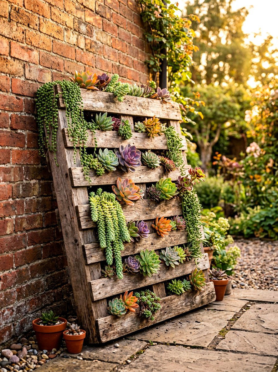Wooden Pallet Succulent Planter - 30 vertical succulent garden ideas