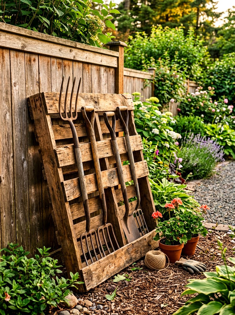 Wooden Pallet Tool Holder - 30 garden tool organizer ideas