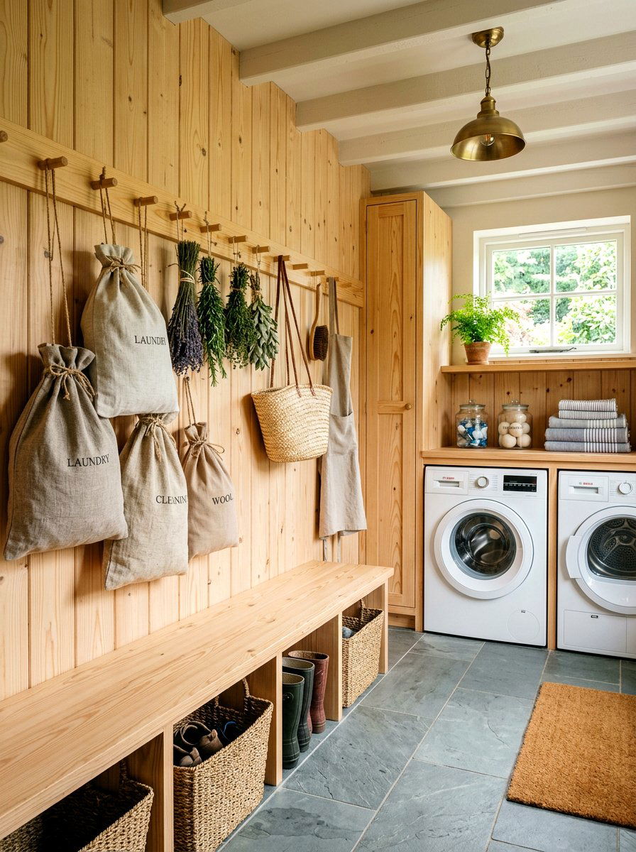 Wooden Peg Rail - 30 laundry room wall decor ideas
