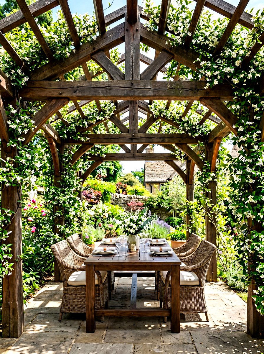 Wooden Pergola Structure - 30 courtyard patio ideas