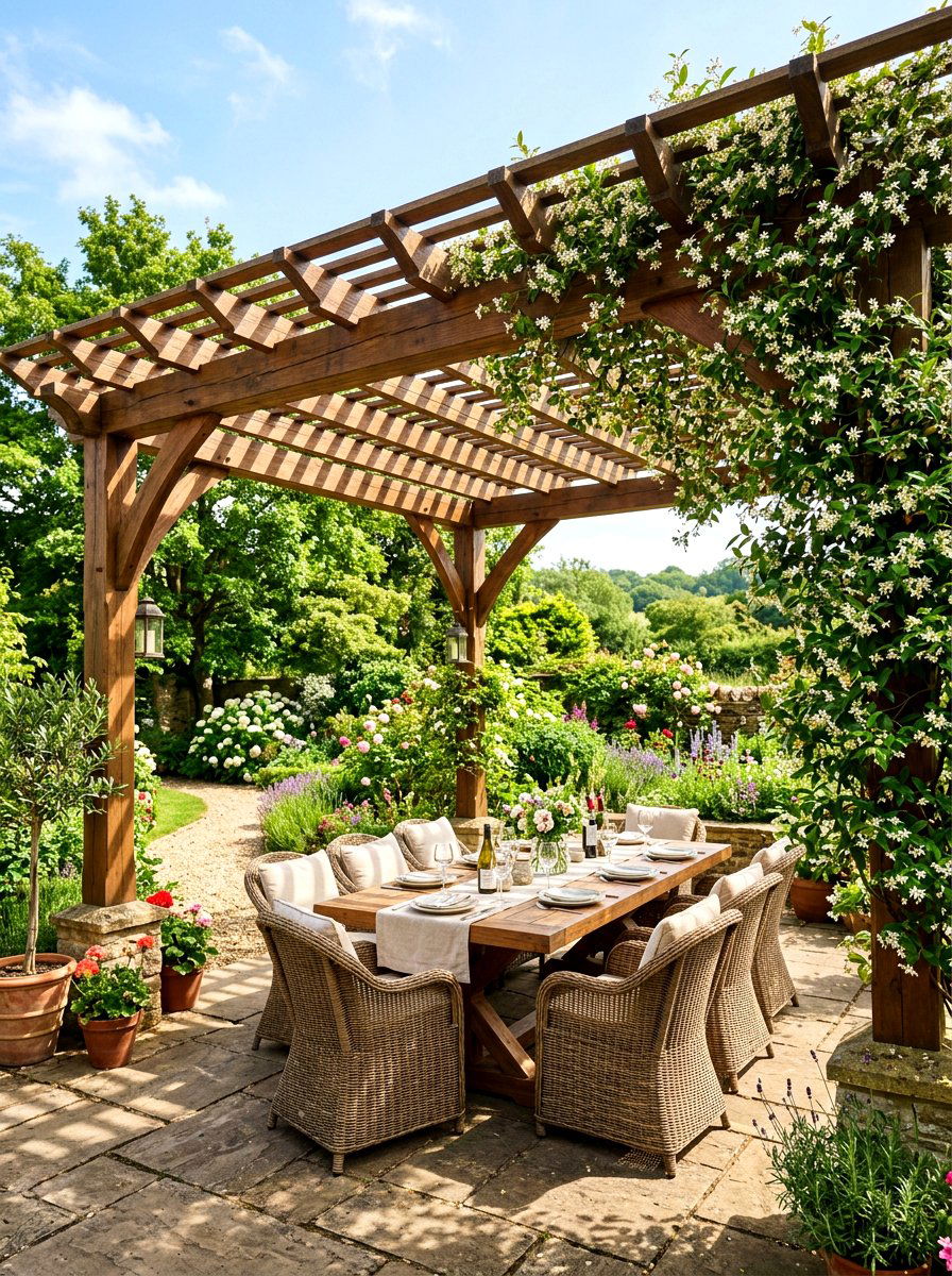 Wooden Pergola Structure - 30 terrace garden ideas
