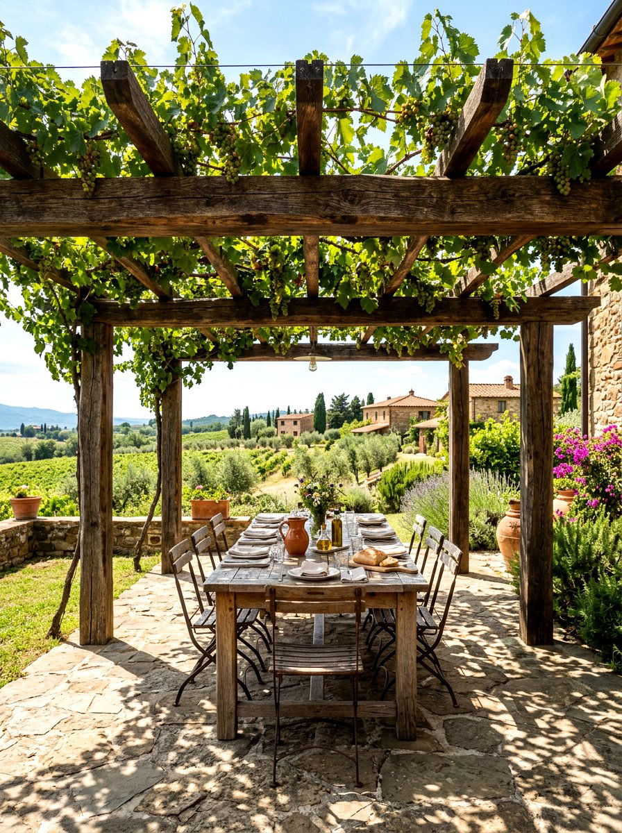 Wooden Pergola Structure - 30 Tuscan courtyard ideas
