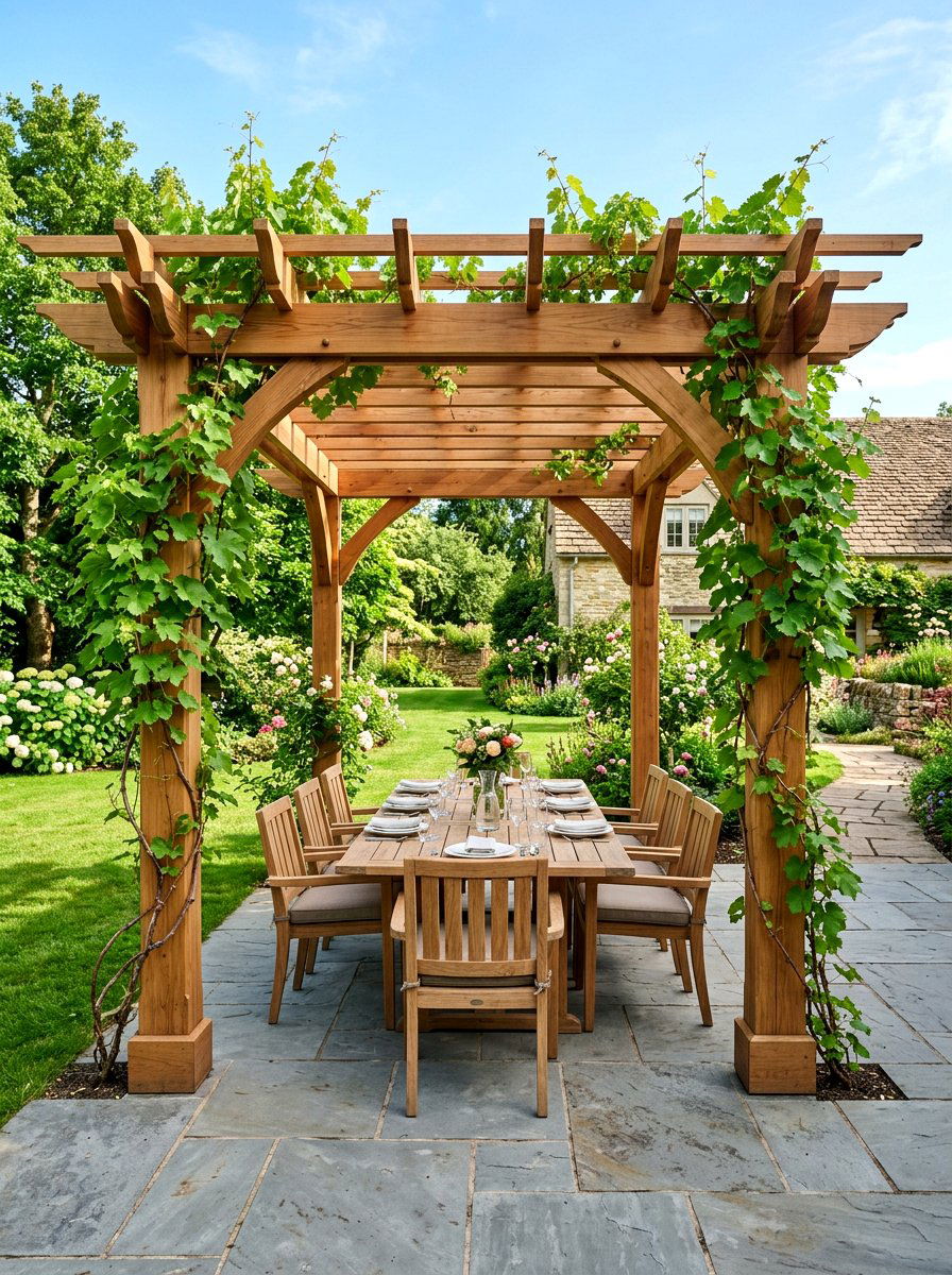 Wooden Pergola Structure - 30 backyard staycation ideas