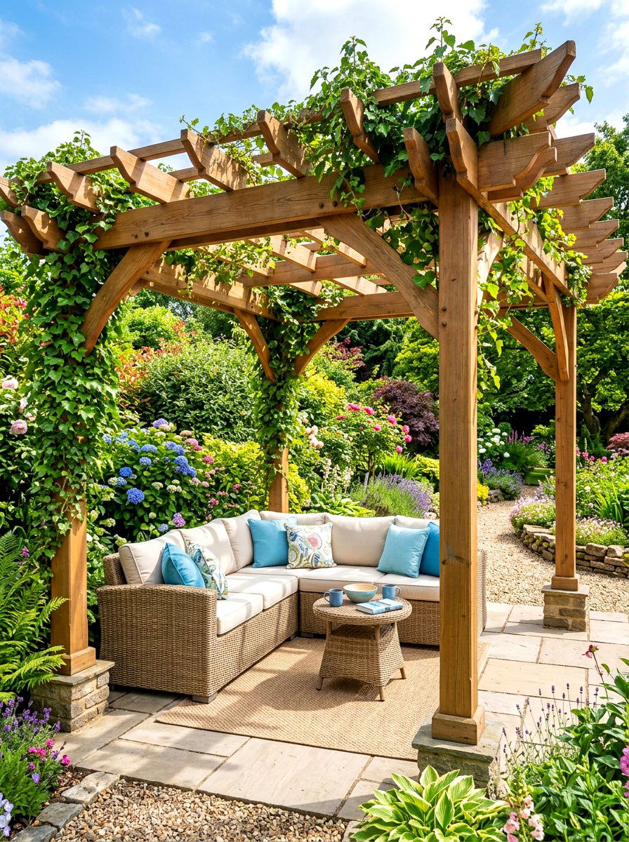 Wooden Pergola Structure - 30 backyard patio ideas