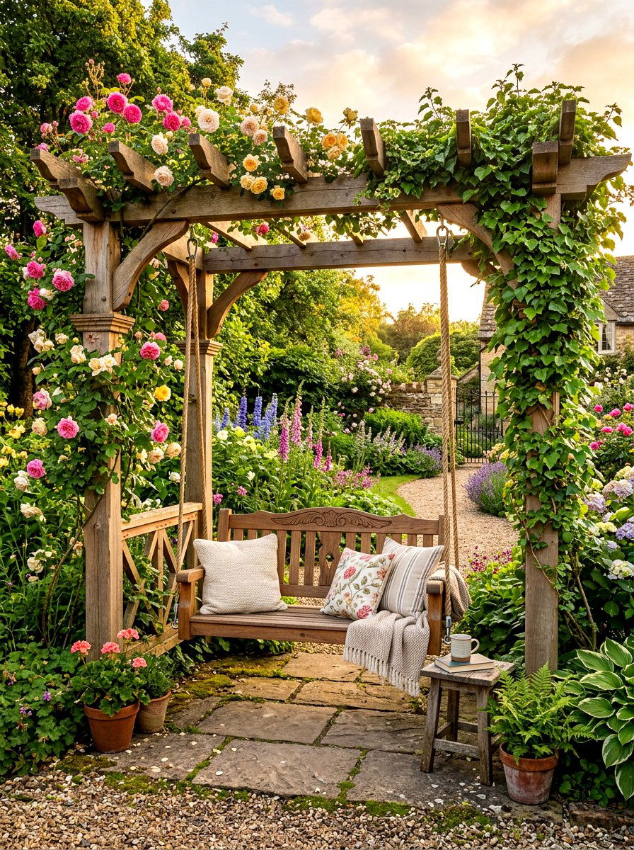 Wooden Pergola Swing - 30 pergola with swings ideas