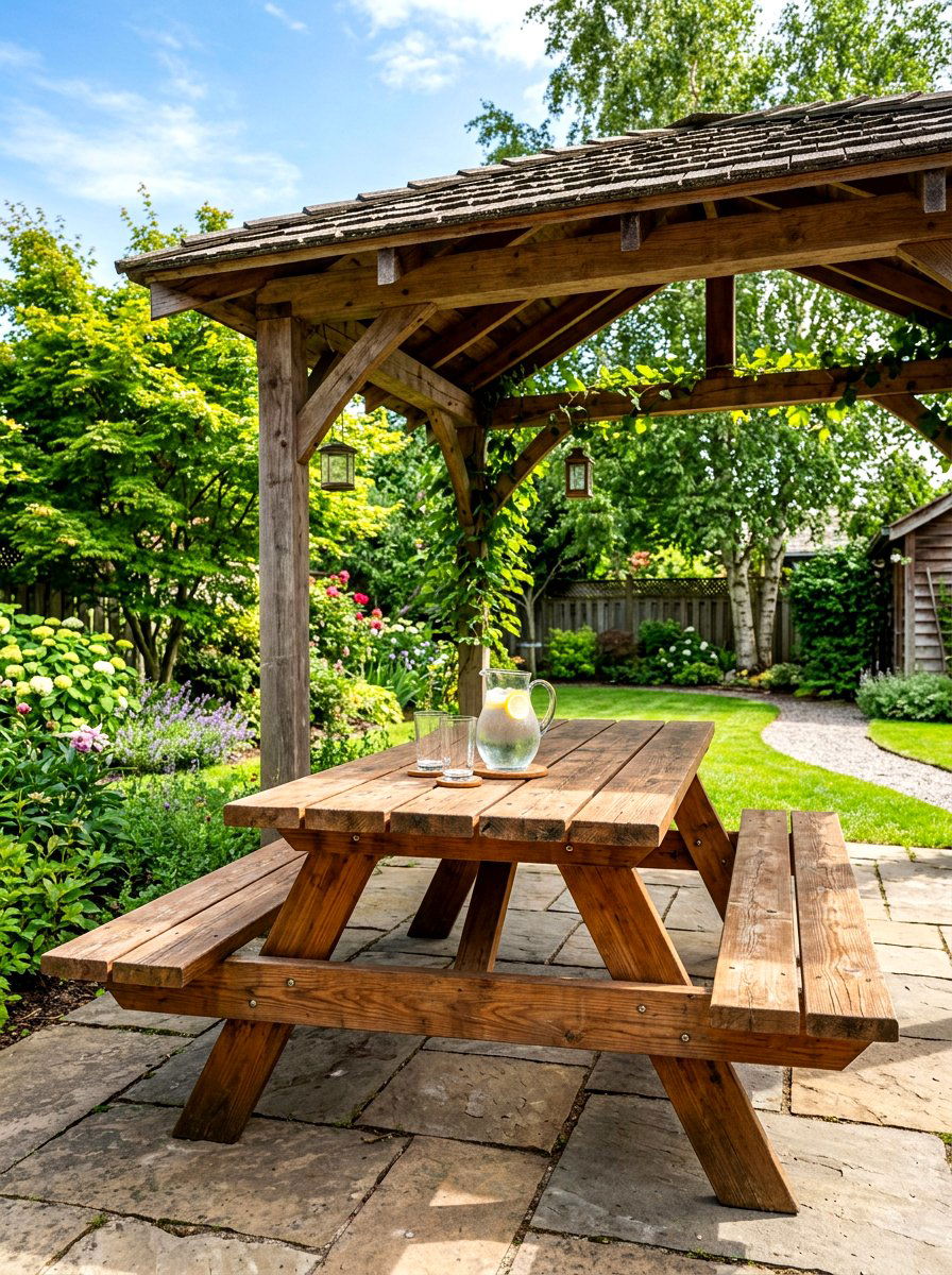 Wooden Picnic Table - 30 pavilion seating arrangement ideas