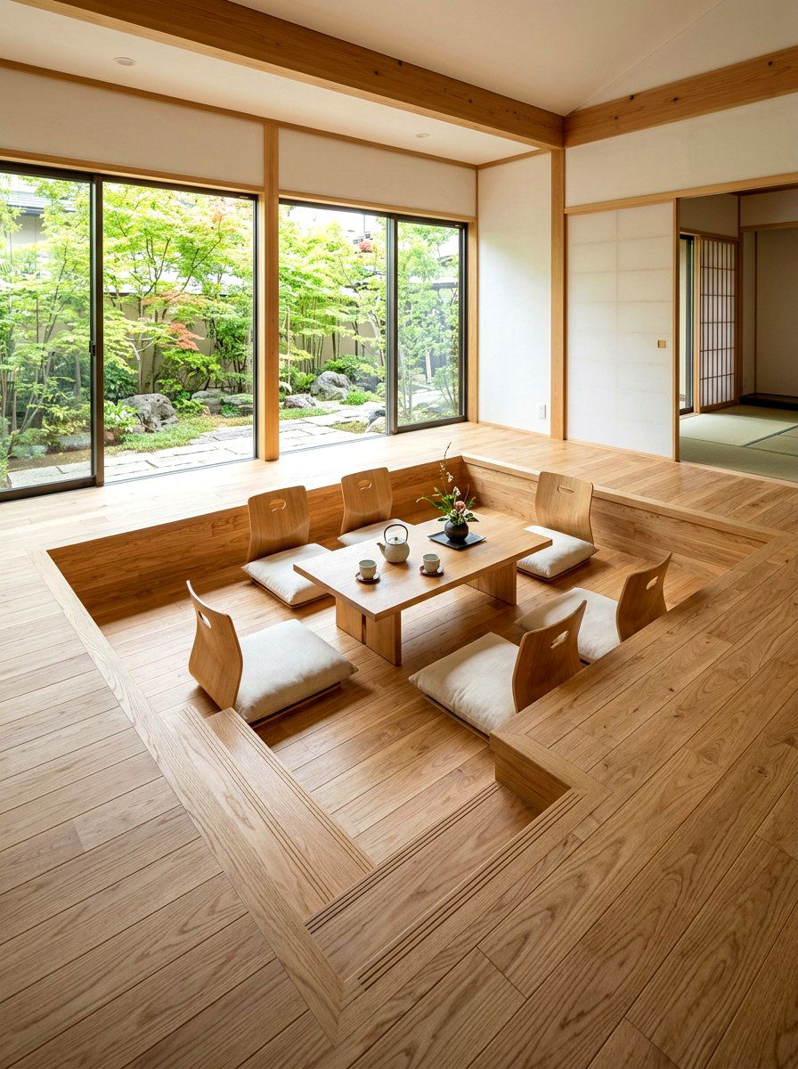 Wooden Platform Sunken Lounge - 30 step down living room ideas