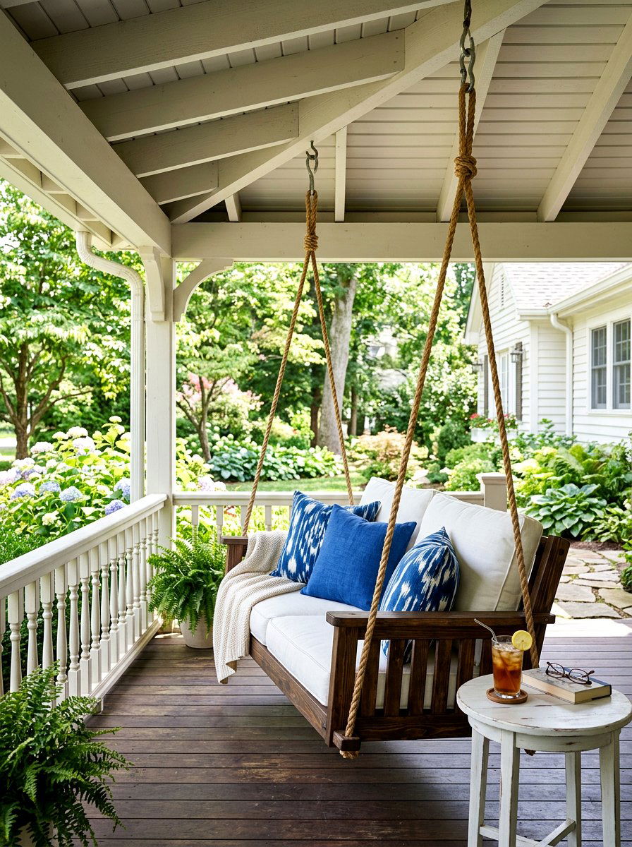 Wooden Porch Swing - 30 front porch spring refresh ideas