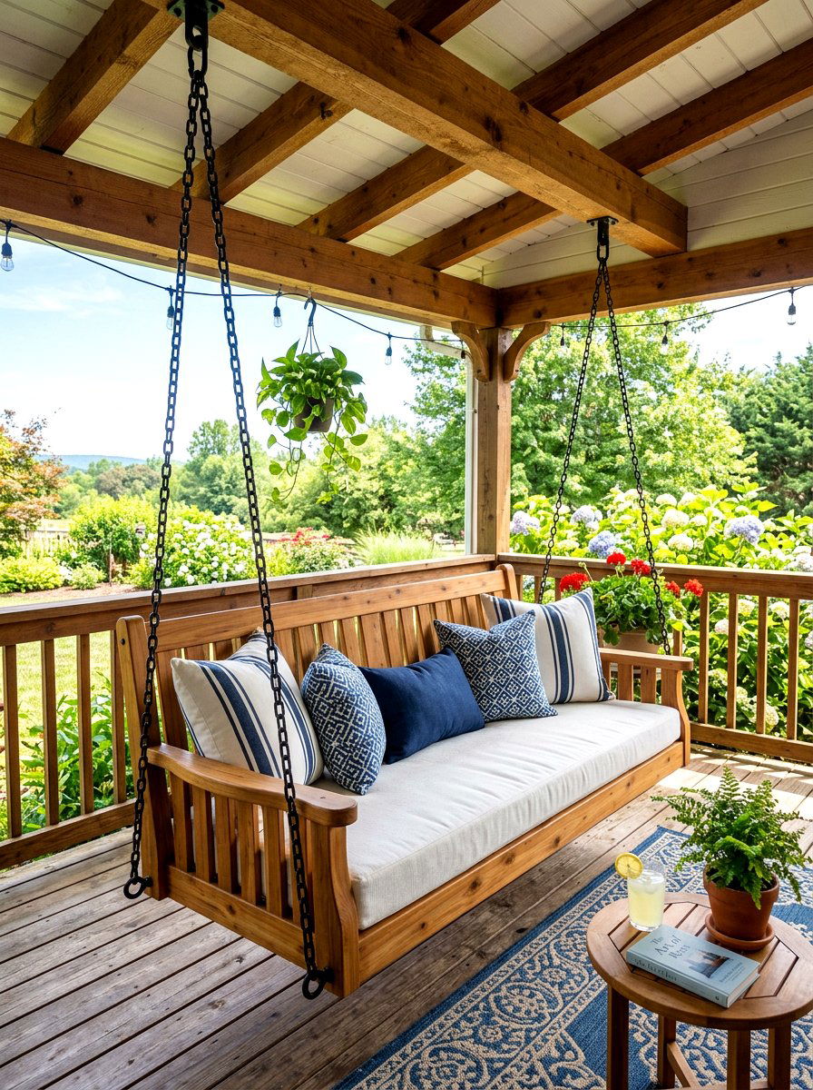 Wooden Porch Swing - 30 front stoop styling ideas