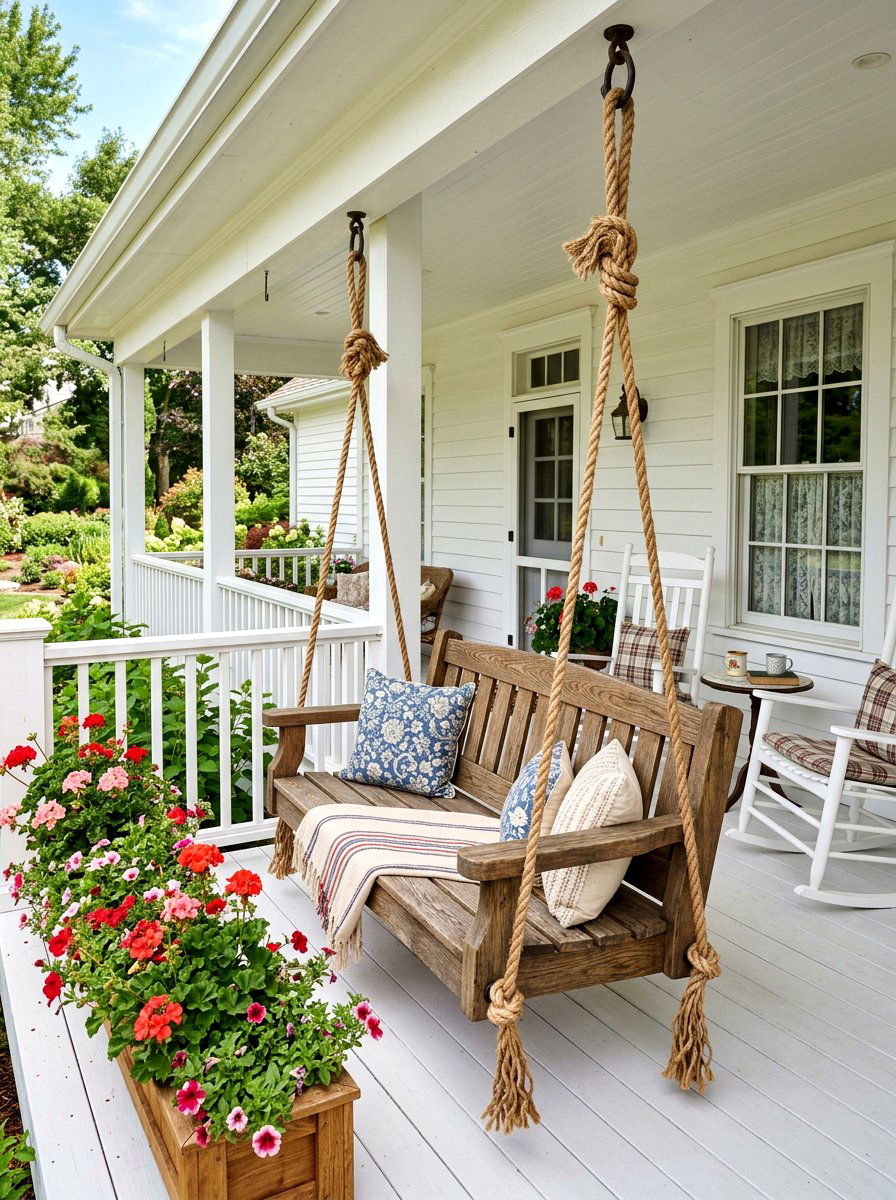 Wooden Porch Swing Seat - 30 rustic outdoor furniture ideas