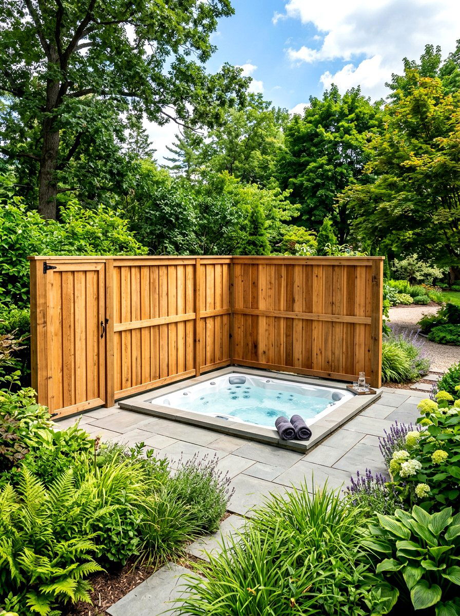 Wooden Privacy Screen - 30 hot tub privacy ideas